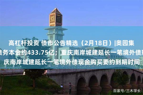 高杠杆投资 债市公告精选（2月18日）|奥园集团未能及时清偿到期债务本金约433.75亿；重庆南岸城建延长一笔境外债现金购买要约到期时间